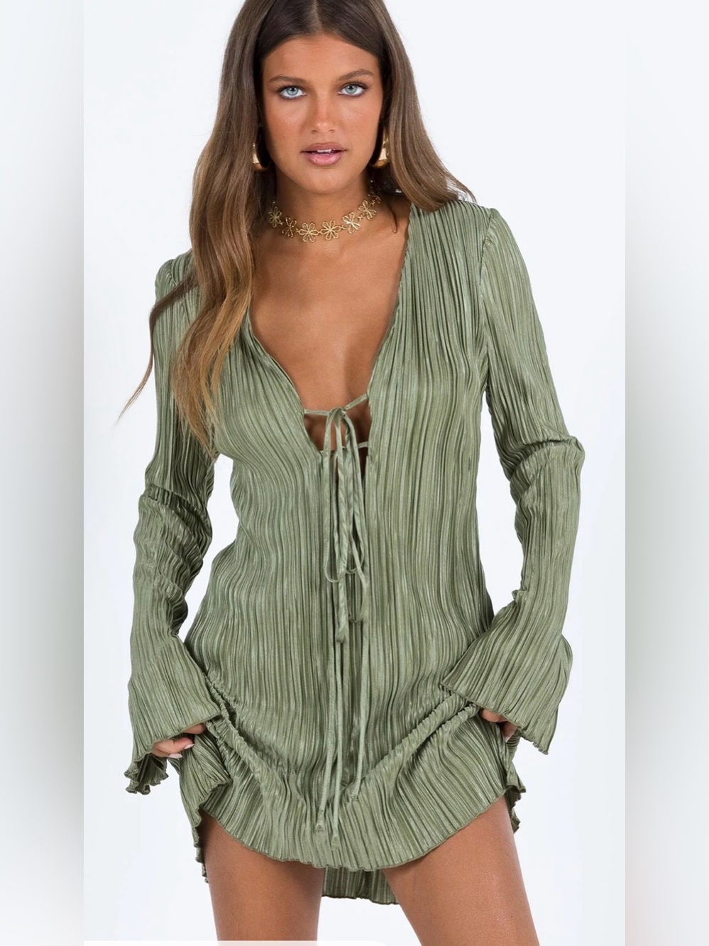 Malop Long Sleeve Mini Dress Sage - Size 2 - Picture 4 of 11